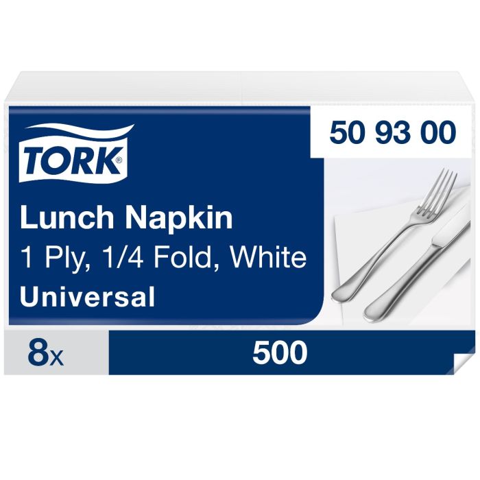 Tork 509300 4000st servetten 1/4 vouw 1-lgs wit 33x33cm