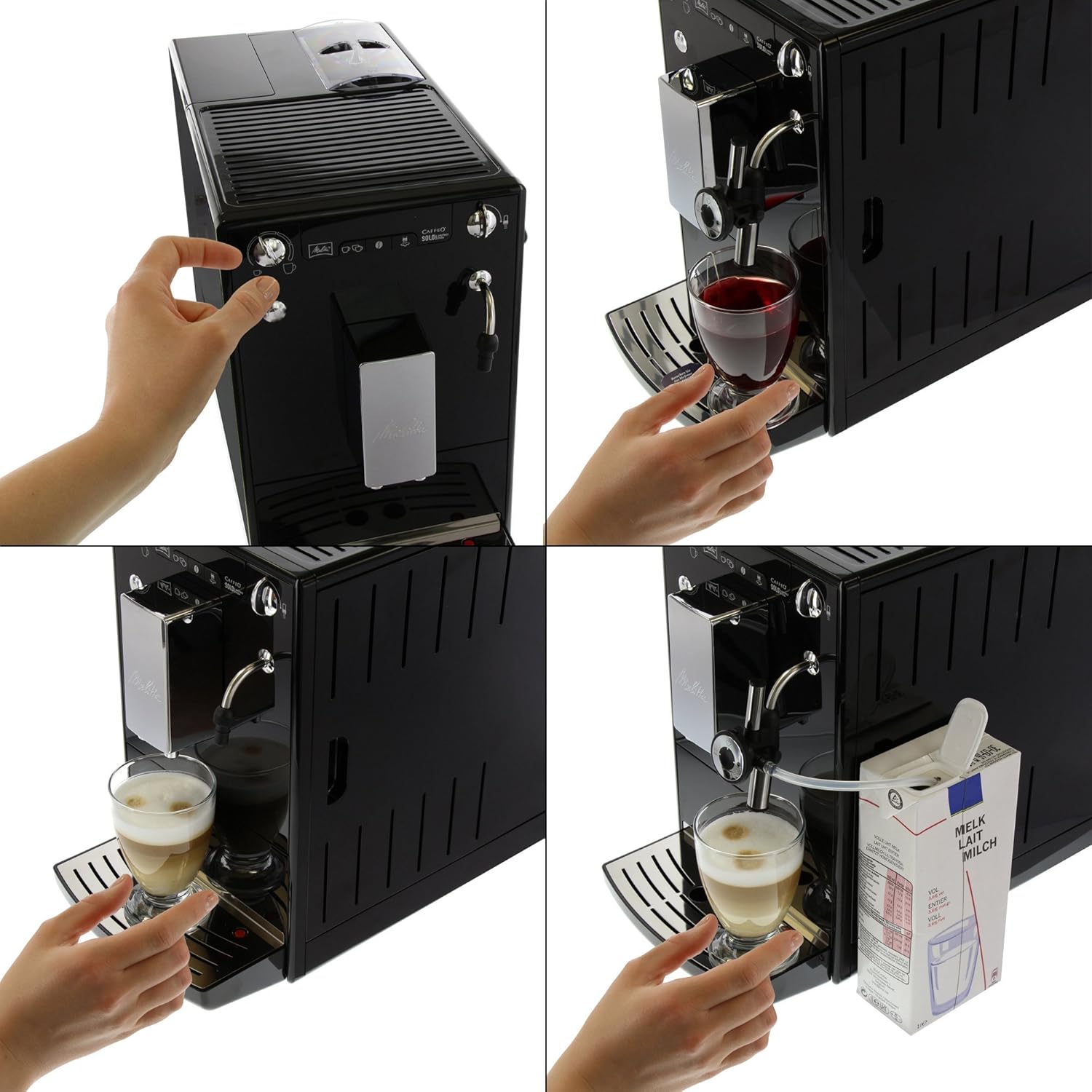 Melitta Caffeo Solo & Perfect Milk - Kaffeevollautomat - mit Milchsystem - Milchaufschäumer - 3 stufig einstellbare Kaffeestärke - Schwarz (E957-201)