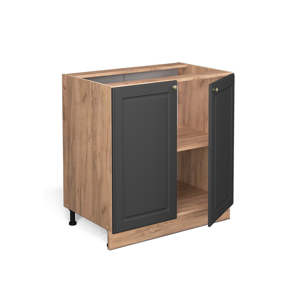 Vicco Unterschrank Küchenschrank Küchenmöbel Fame-Line Eiche Anthrazit-Gold Landhaus 80 cm Küche Einbauküche Drehtür Einlegeboden Blende Küchenzeile