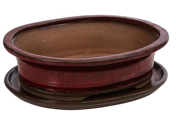 Dehner Keramik-Bonsaischale, oval, rot/grau