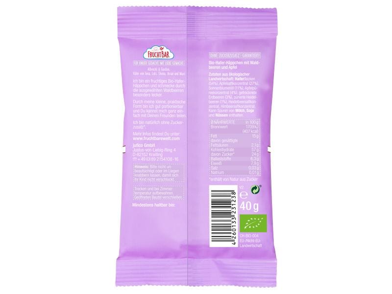 Fruchtbar Riegel Hafer Häppchen 40g Fruchtige Haferkekse mit Waldbeeren, Apfel und Hafer