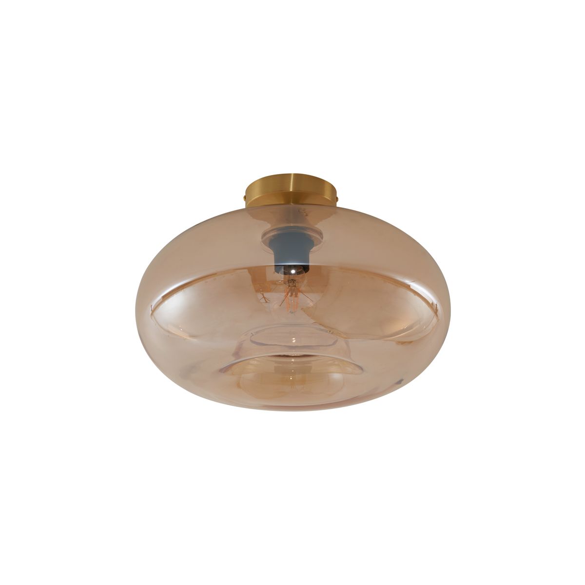 Art Deco plafondlamp messing met amber glas 40cm - Busa