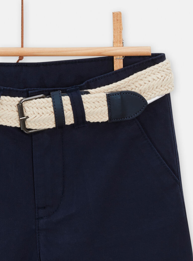 Bermuda marine uni avec ceinture tréssée pour garçon