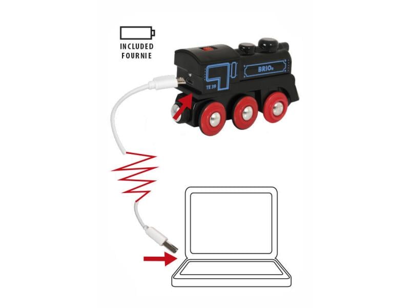 BRIO Eisenbahn Schwarze Akku-Lok mit Mini-USB Akku-Lok, schwarz