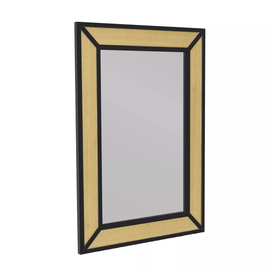 Miroir mural en métal (H101 cm) Cannage Naturel et noir