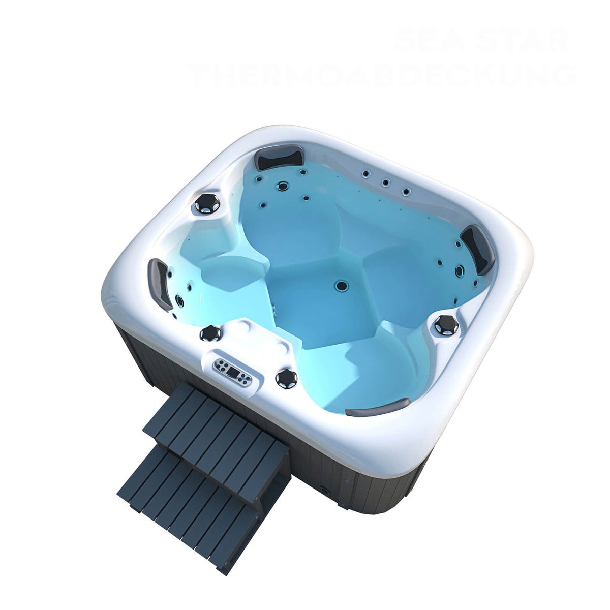 Home Deluxe - Buitenwhirlpool - SEA STAR PLUS Traptreden en Thermocover - Afmetingen 180 x 160 x 79 cm - Incl. Verwarming, 19 Massagejets en 15 Verlichting | Buitenwhirlpool Spa voor 4 Personen