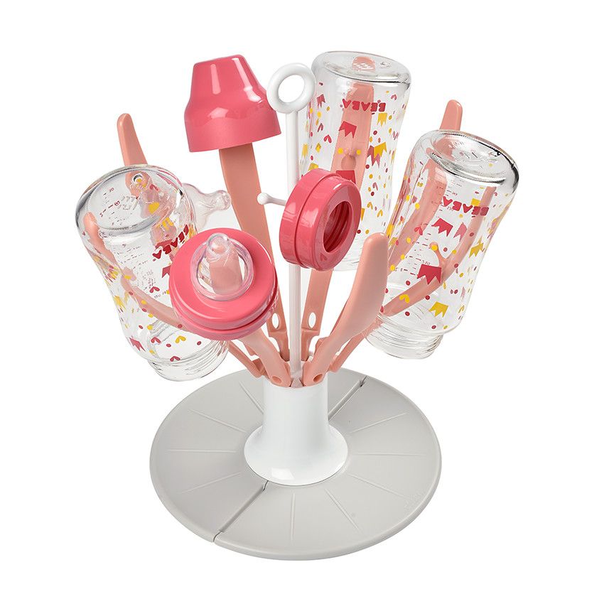 Egoutte-biberon pliable Flower - Pink - Ecru