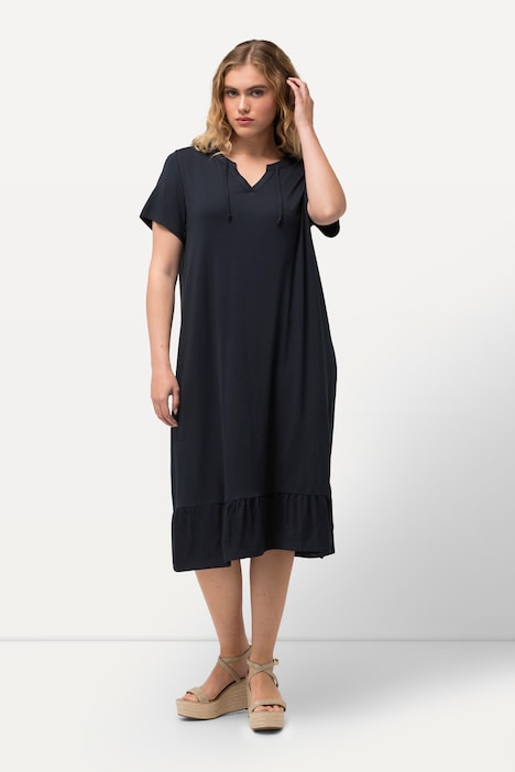 Jersey-Midikleid, A-Linie, Tunika-Ausschnitt, Halbarm