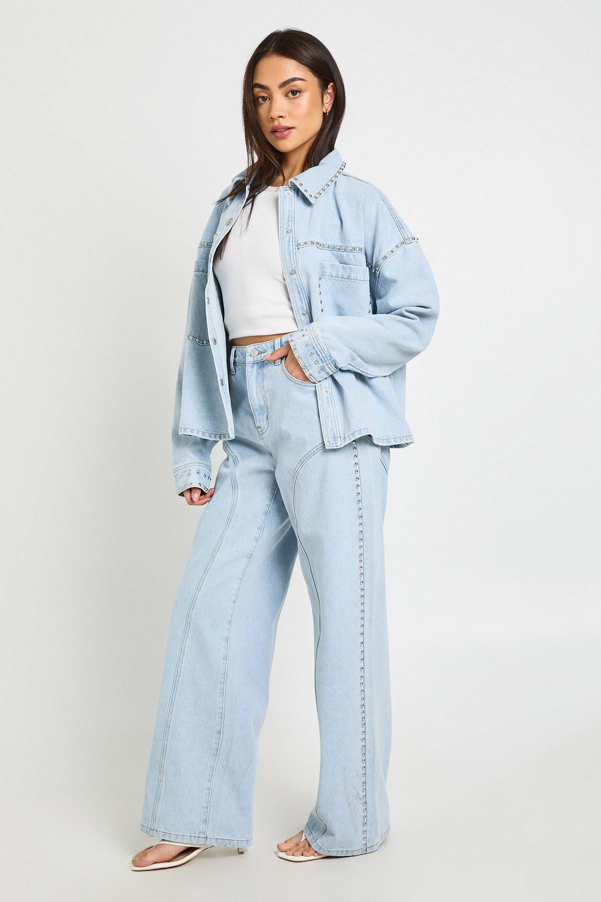 boohoo Veste En Jean À Clous