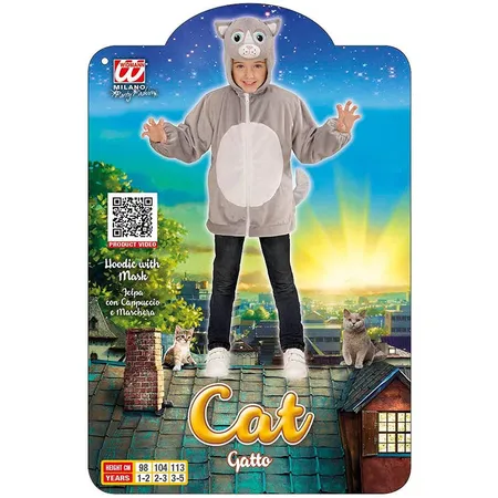 Widmann Kinderkostüm Graue Katzen Plüschjacke für Kinder, 104 cm, 2 - 3 Jahre