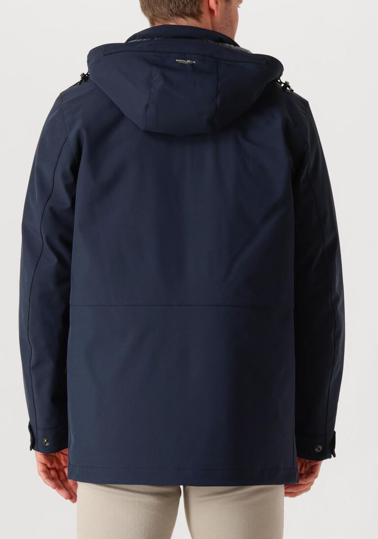 donkerblauwe woolrich parka's soft shell barrow mac coat