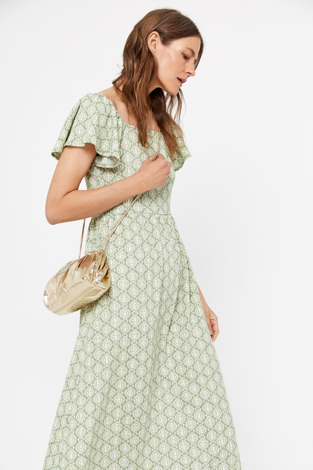 Vestido estruturado estampado - Estampa branca