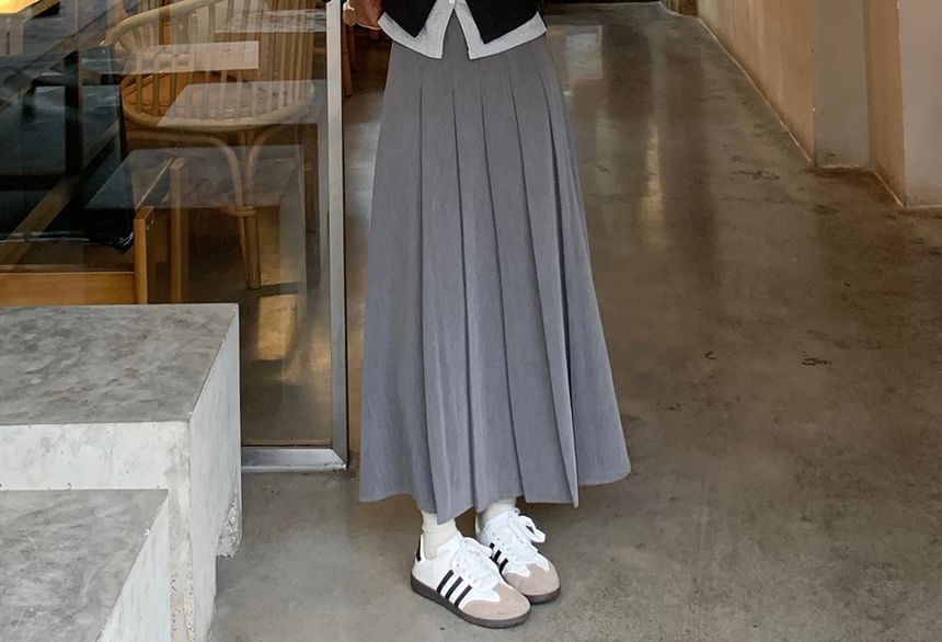 Shinsei - Mock tweedelig, lange mouwen, V-hals, strik, knoopjes, gebreide top / geplooide midi-A-lijn rok met hoge taille