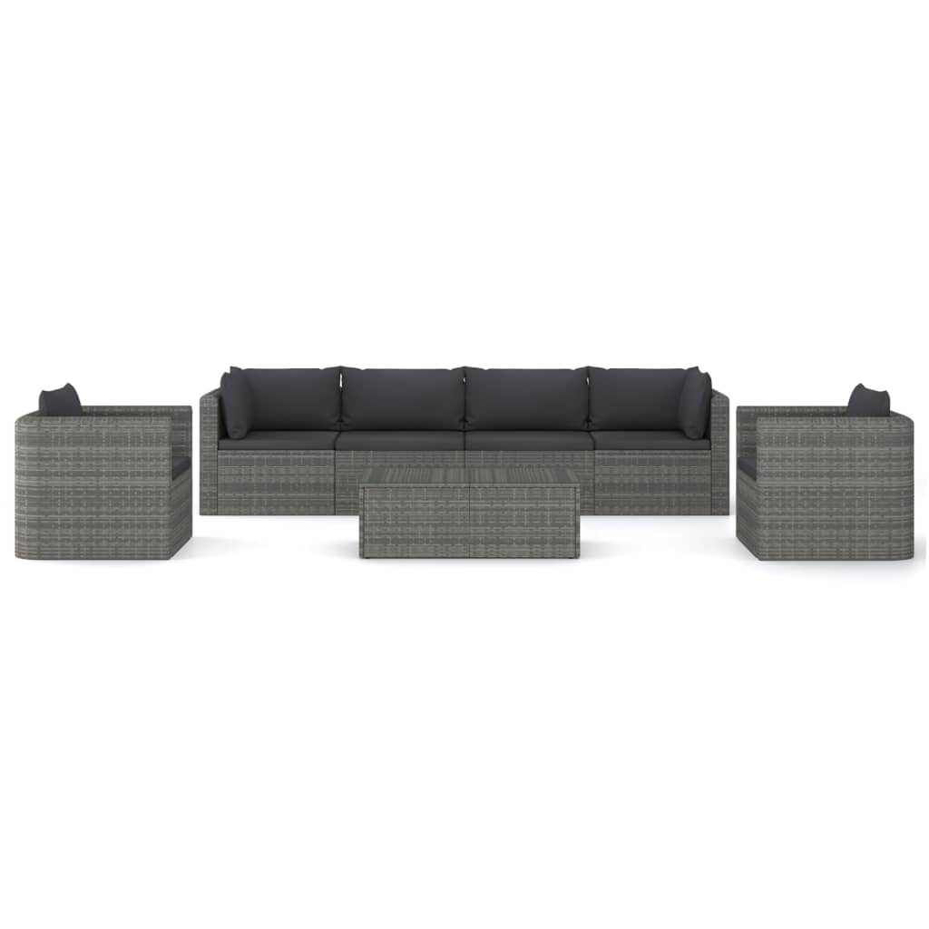 Salon de jardin meuble d'extérieur ensemble de mobilier 7 pièces avec coussins résine tressée gris