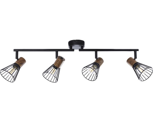 Plafondspot, 4-lichts, HxL 18x60,5 cm, donker hout/zwart/mat