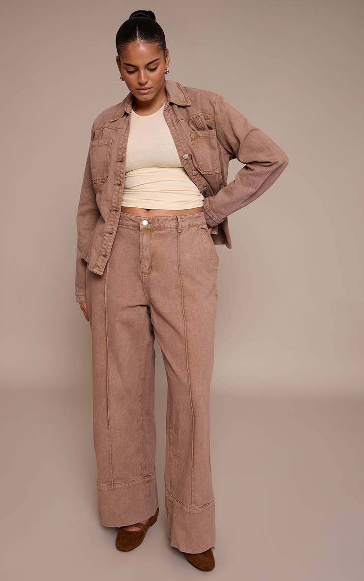 Taupe Chemise En Denim Ajustée Grande Taille