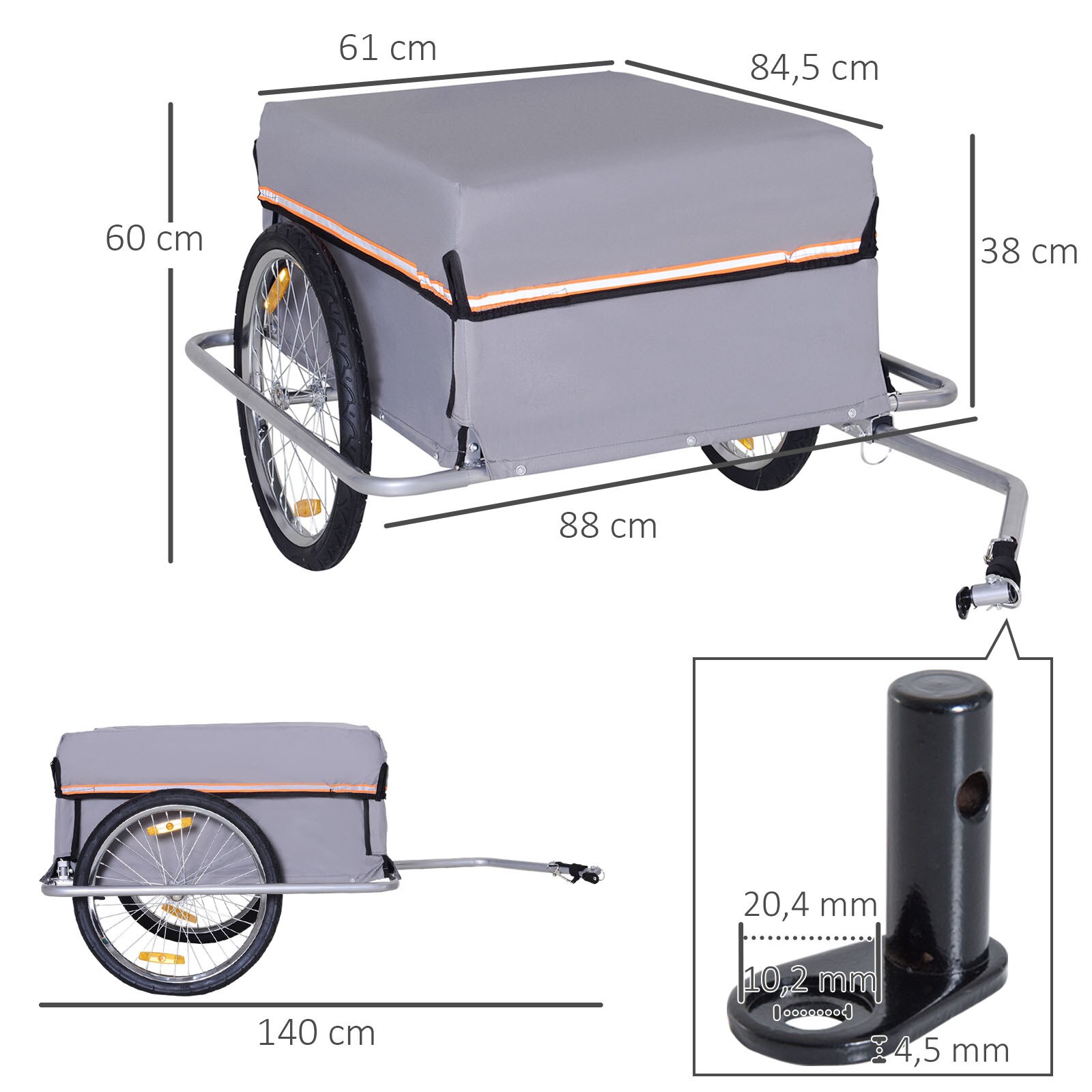 HOMCOM Transportanhänger inklusive Anhängerkupplung grau 140 x 88 x 60 cm (LxBxH)