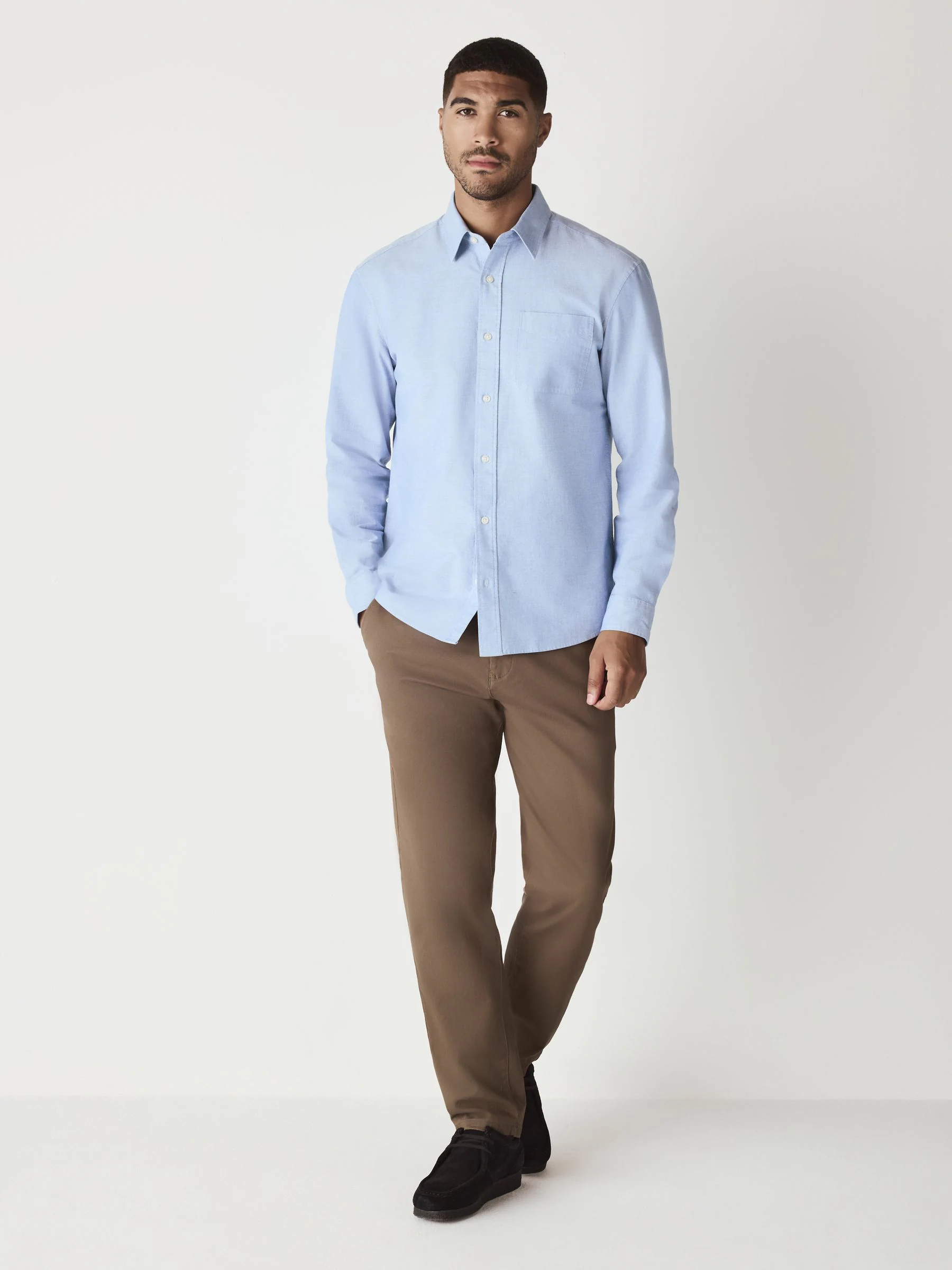 Lichtblauw - Slim Fit - Oxford-hemd met lange mouwen