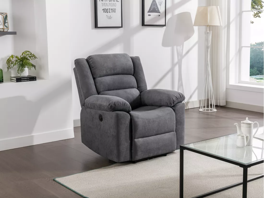 Fauteuil relax électrique en tissu gris BUROLO