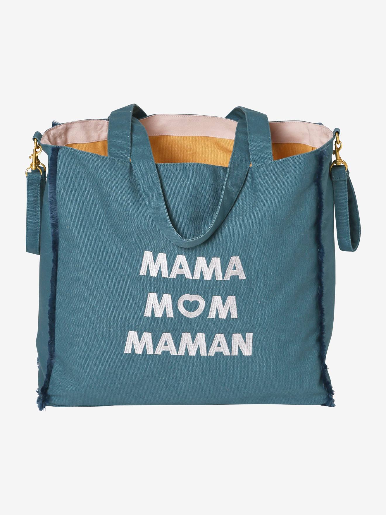 Bolsa de maternidade básica, lisa, azul-escura com estampas.