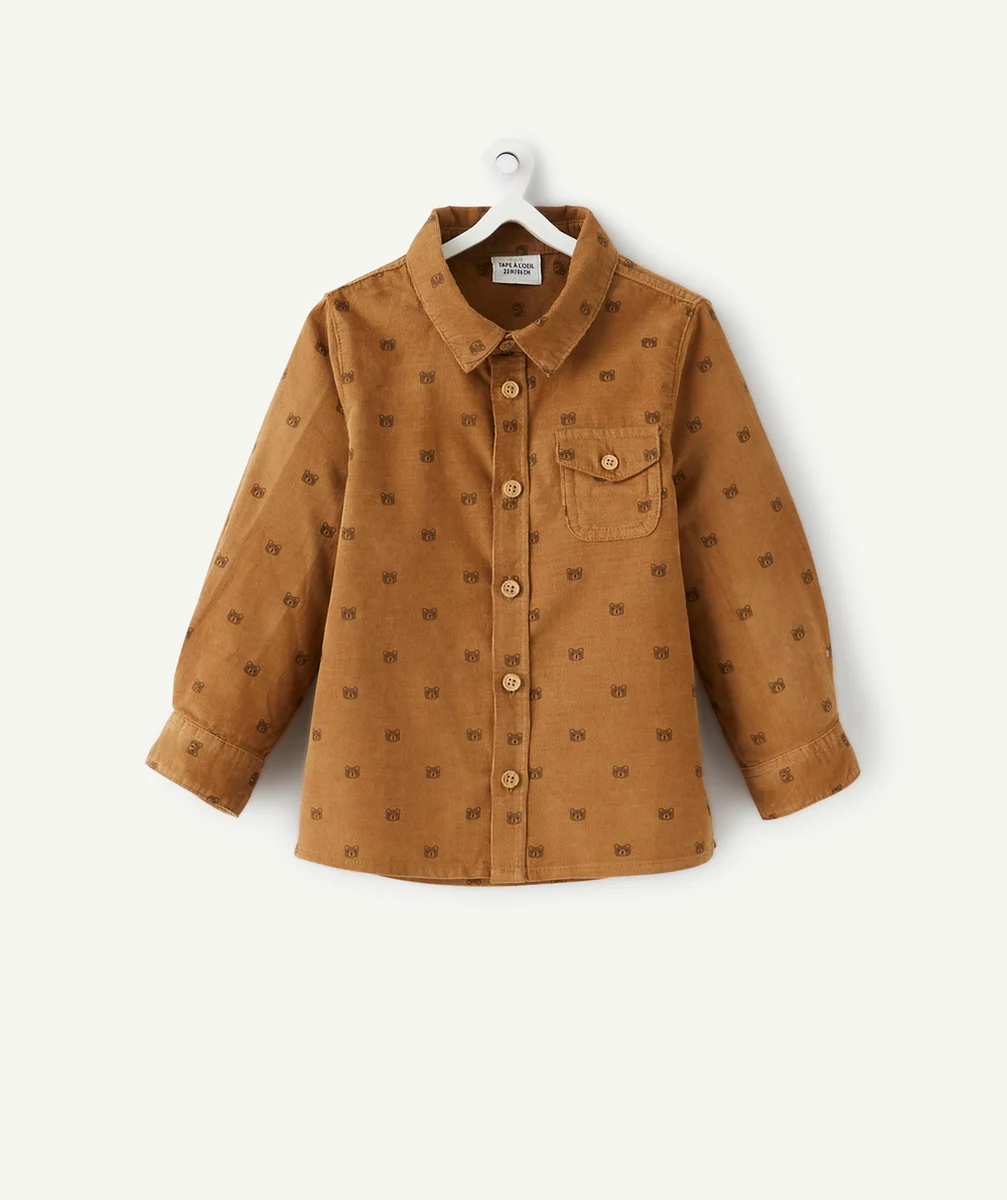 CHEMISE BÉBÉ GARÇON EN VELOURS CÔTELÉ MARRON AUX MOTIFS OURS