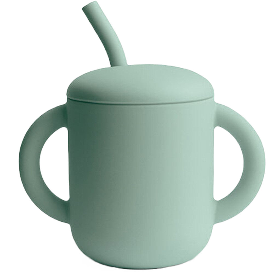 Mushie siliconen kinderbeker met rietje - cambridge blue