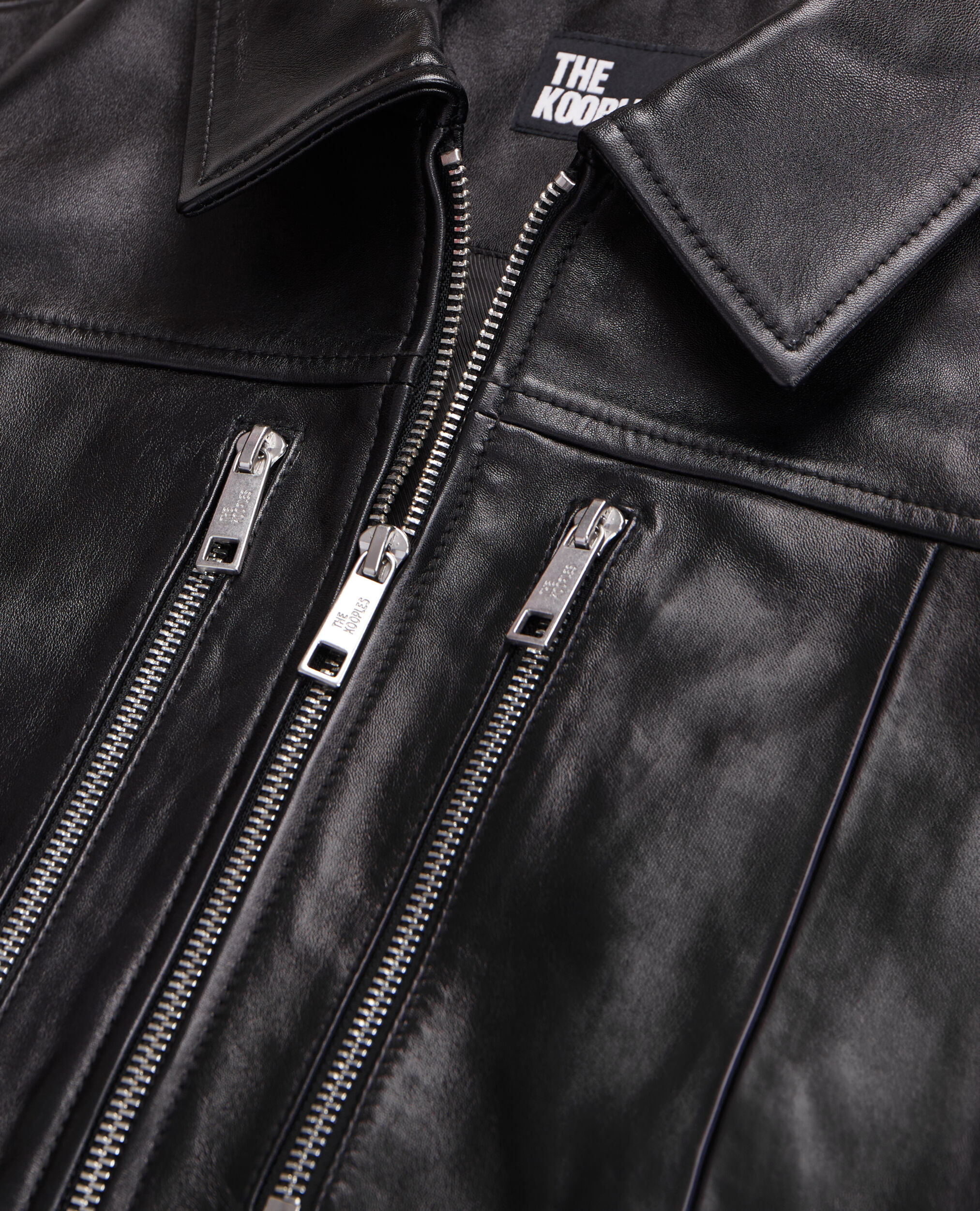 Black leather biker jacket with zipper