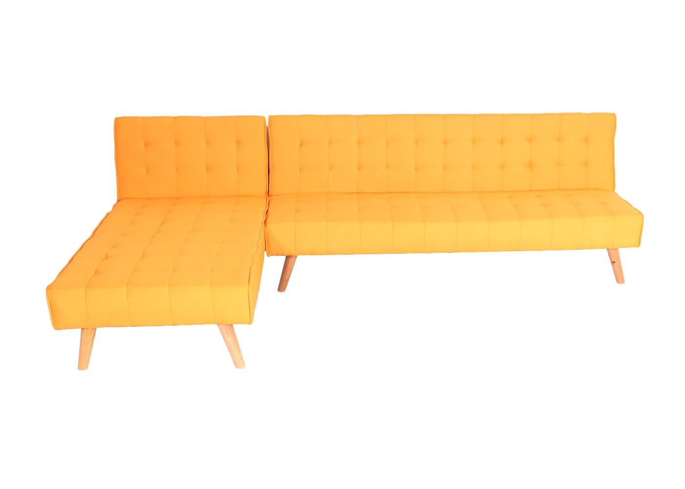 Ecksofa MCW-K38, Sofa Klappsofa, Liegefläche links/rechts, Stoff/Textil Massivholz MVG zertifiziert 256cm ~ gelb