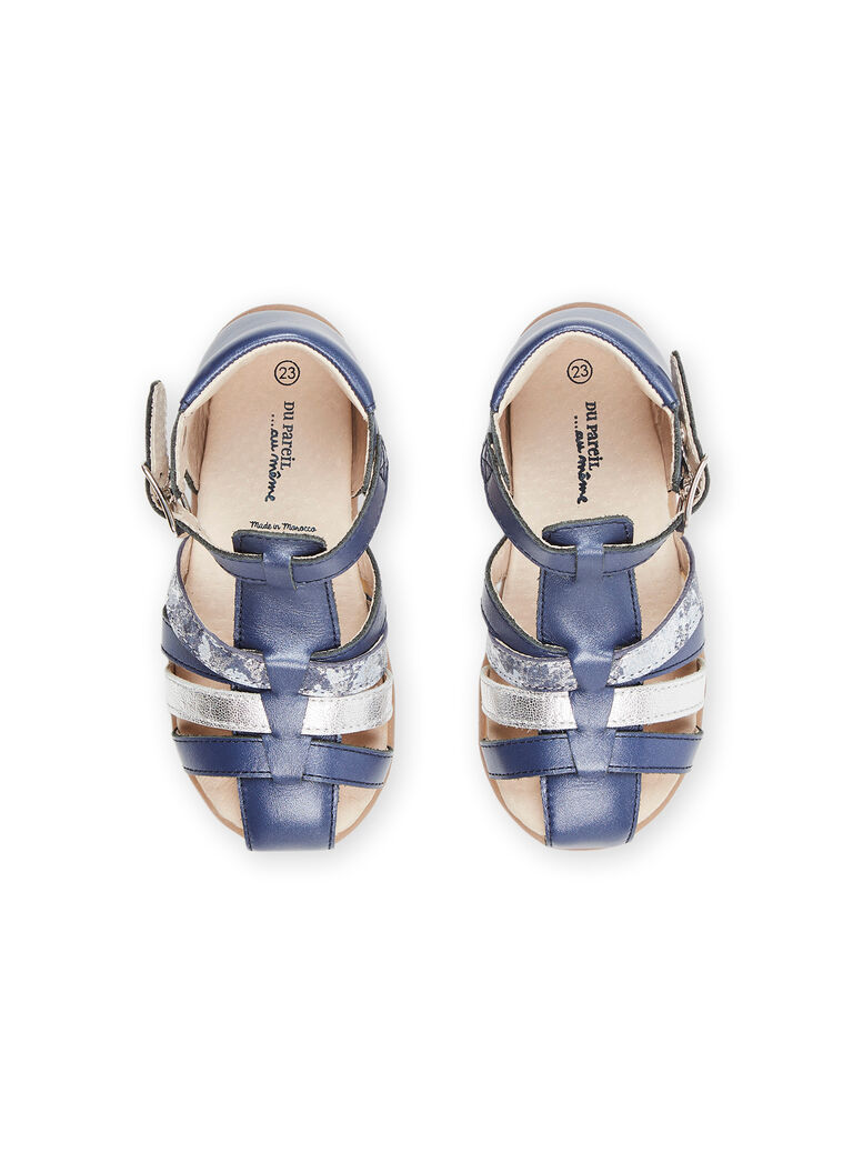 Sandales montantes bleu marine en cuir
