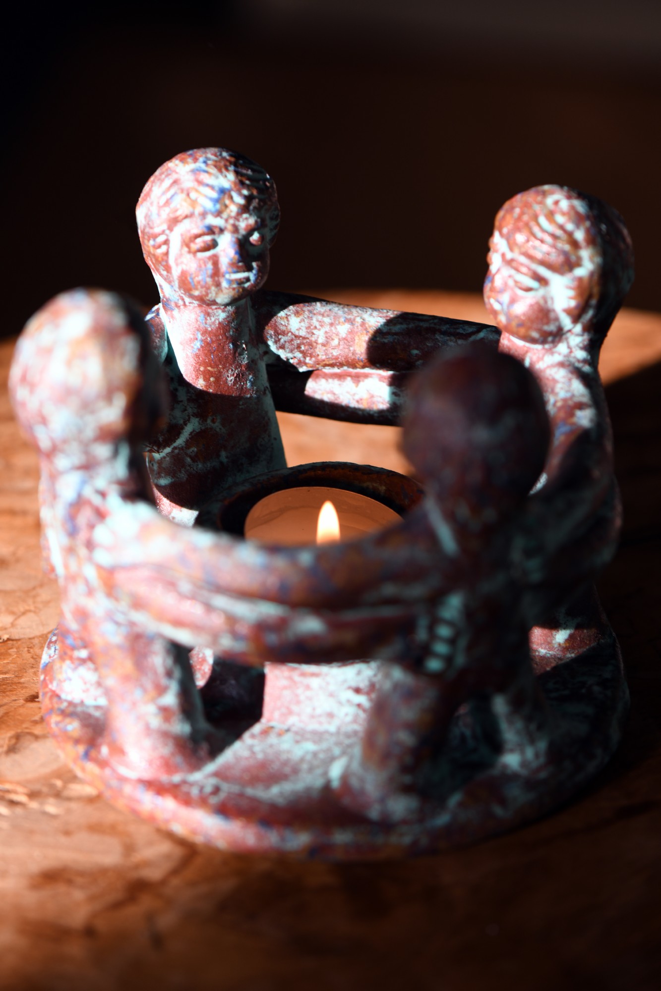 Kerzenhalter 'Friendship Circle 4', braun, grün, Ø 14 cm, H 11 cm von fischer's lagerhaus