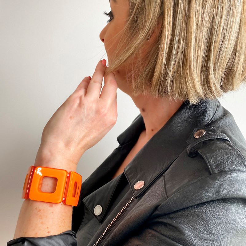 Bracelet extensible orange formes carrées