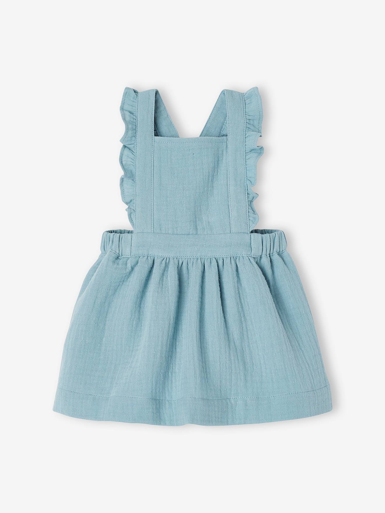 Vestido macacão infantil de chiffon de algodão, rosa liso tamanho médio