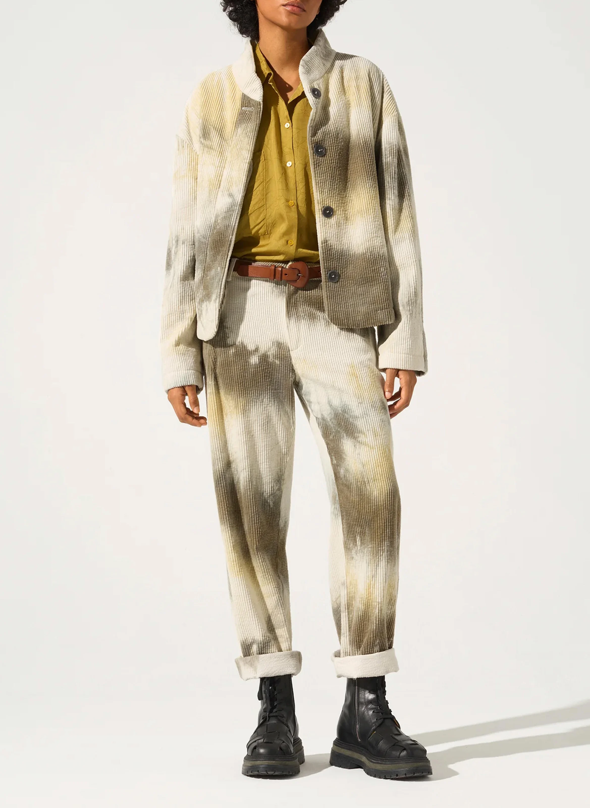 Veste col montant ample en coton imprimé | Gris