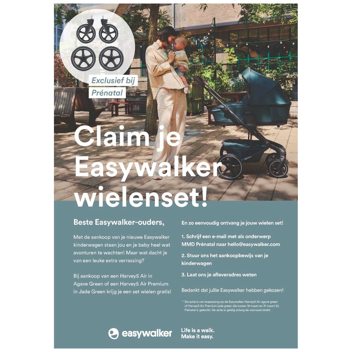 Easywalker Harvey5 Air Premium Jade Green frame + zit nu met reiswieg, wielenset en twee adaptersets