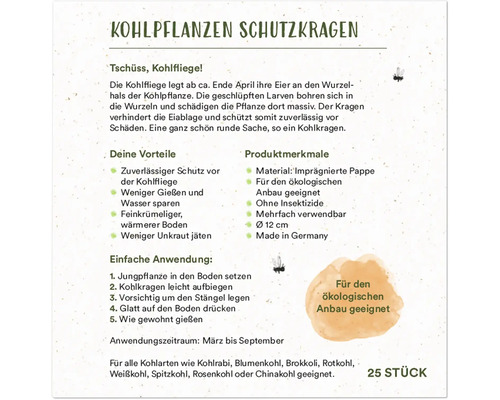 Koolkragen, mijn oogstkoolplantenbeschermkragen, geïmpregneerd karton geschikt voor biologische landbouw, ca. 12 cm, 25 stuks.