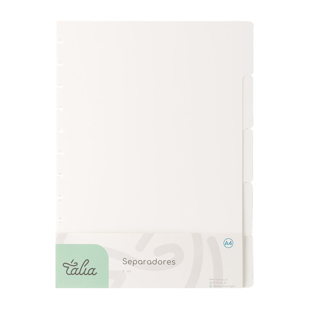 Separadores A4 para Caderno Smart com 5 Divisórias Branco Talia