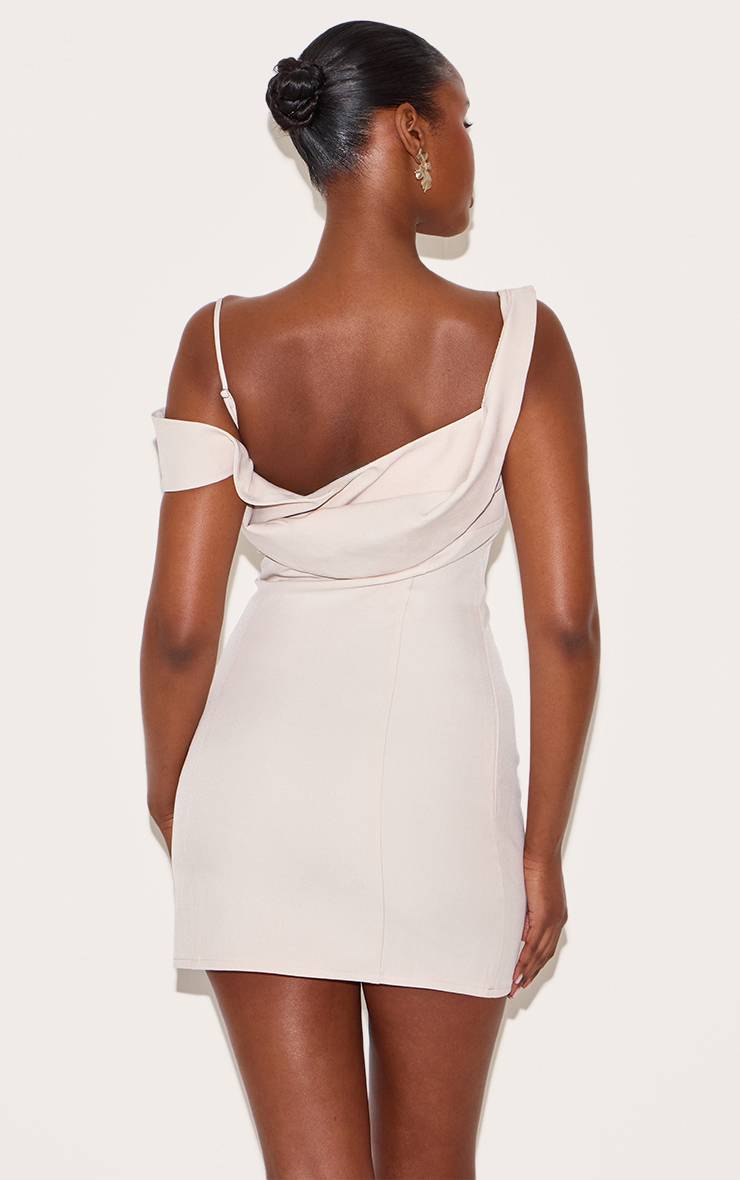 Crème Robe Mini Drapée En Tissu Tissé