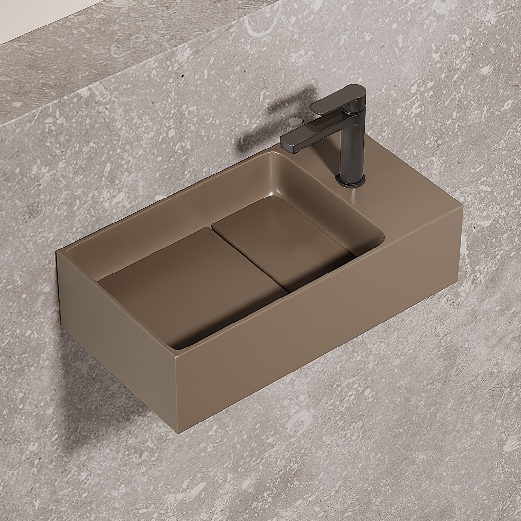 Saniclear Itsie fontein mat taupe met kraangat rechts 39x22x10cm