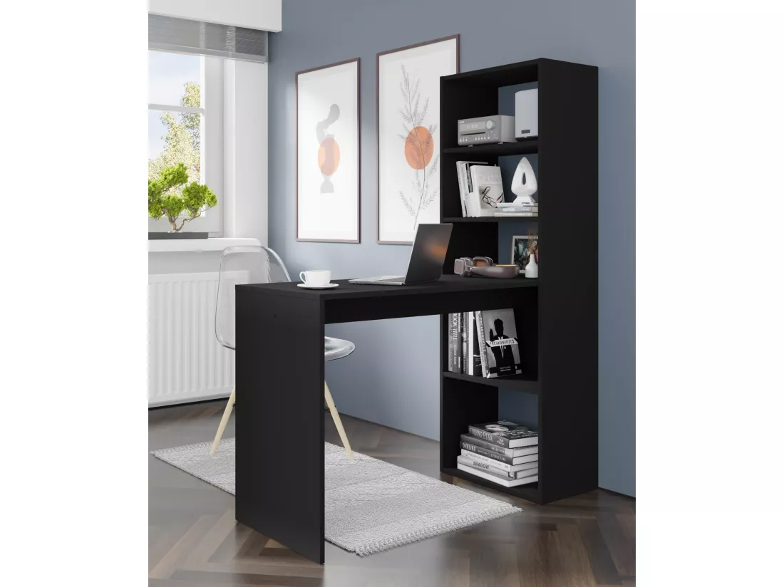 Bureau HARMONY 120 cm - bureau informatique - avec étagère - noir mat