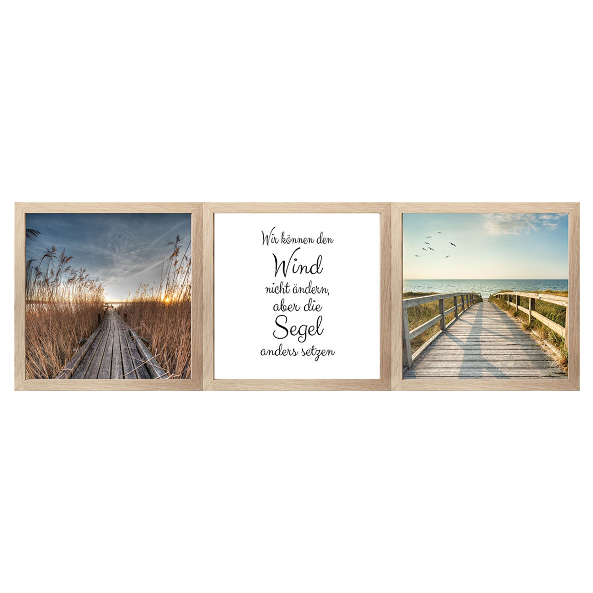 3er-Set Gerahmtes Bild/Cheb SPRUCH MIT BRÜCKE - je 23x23 cm