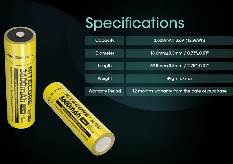 Nitecore - NL1836 - Oplaadbare Batterij - 3600mAh - Li-Ion