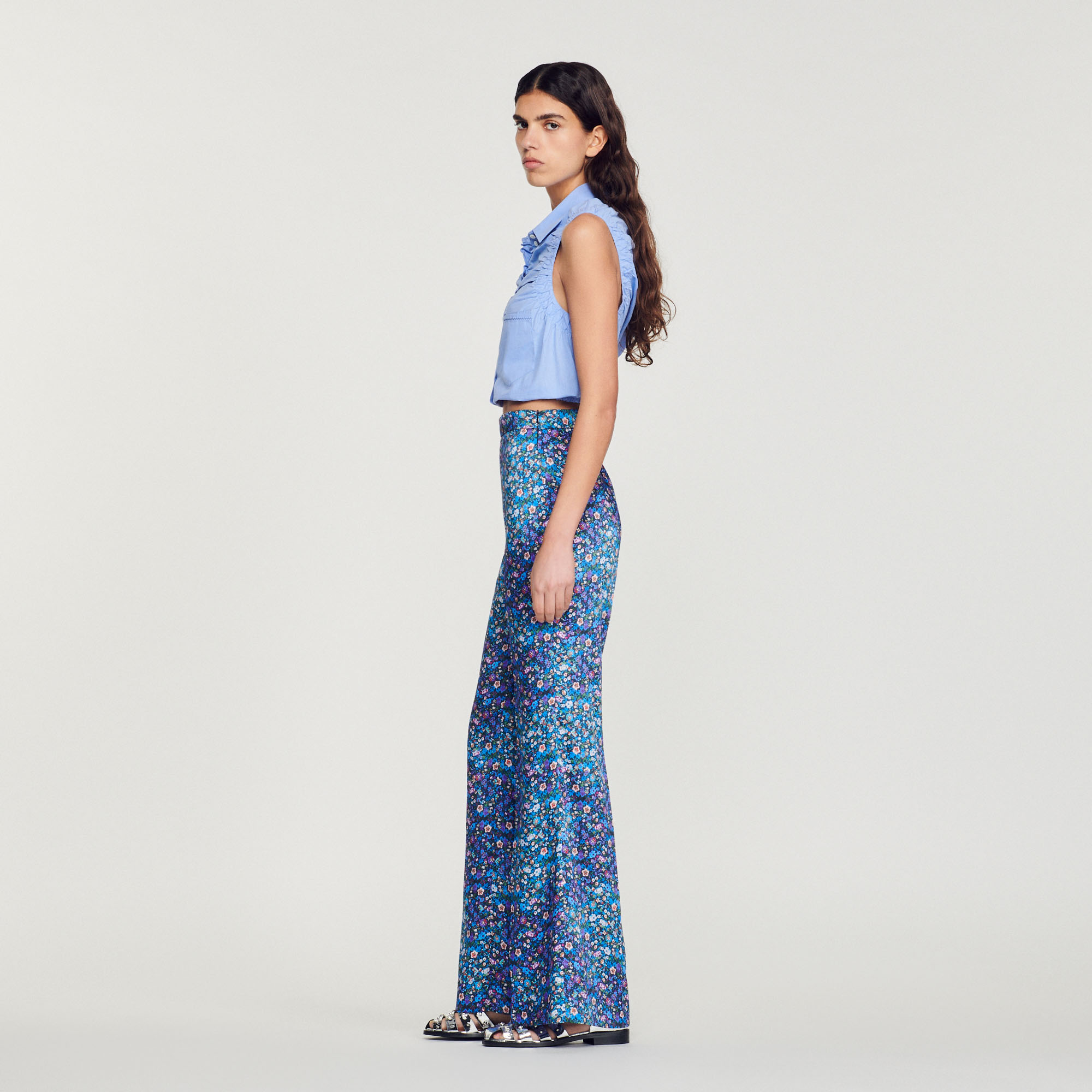 Pantalon satine imprime fleuri