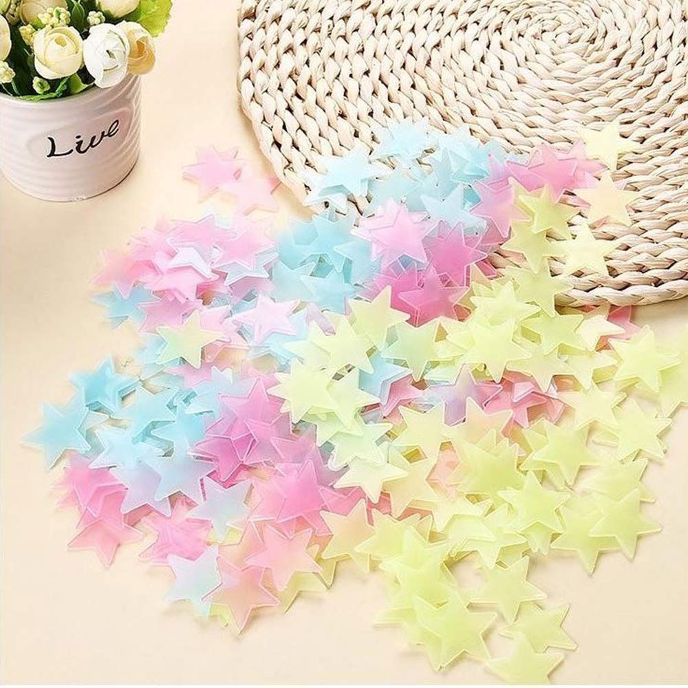 (100er Set) Leuchtende Wandsticker Fluoreszierende Sterne Glow in the Dark Sternenhimmel Wand Deko für Kinderzimmer - Bunt