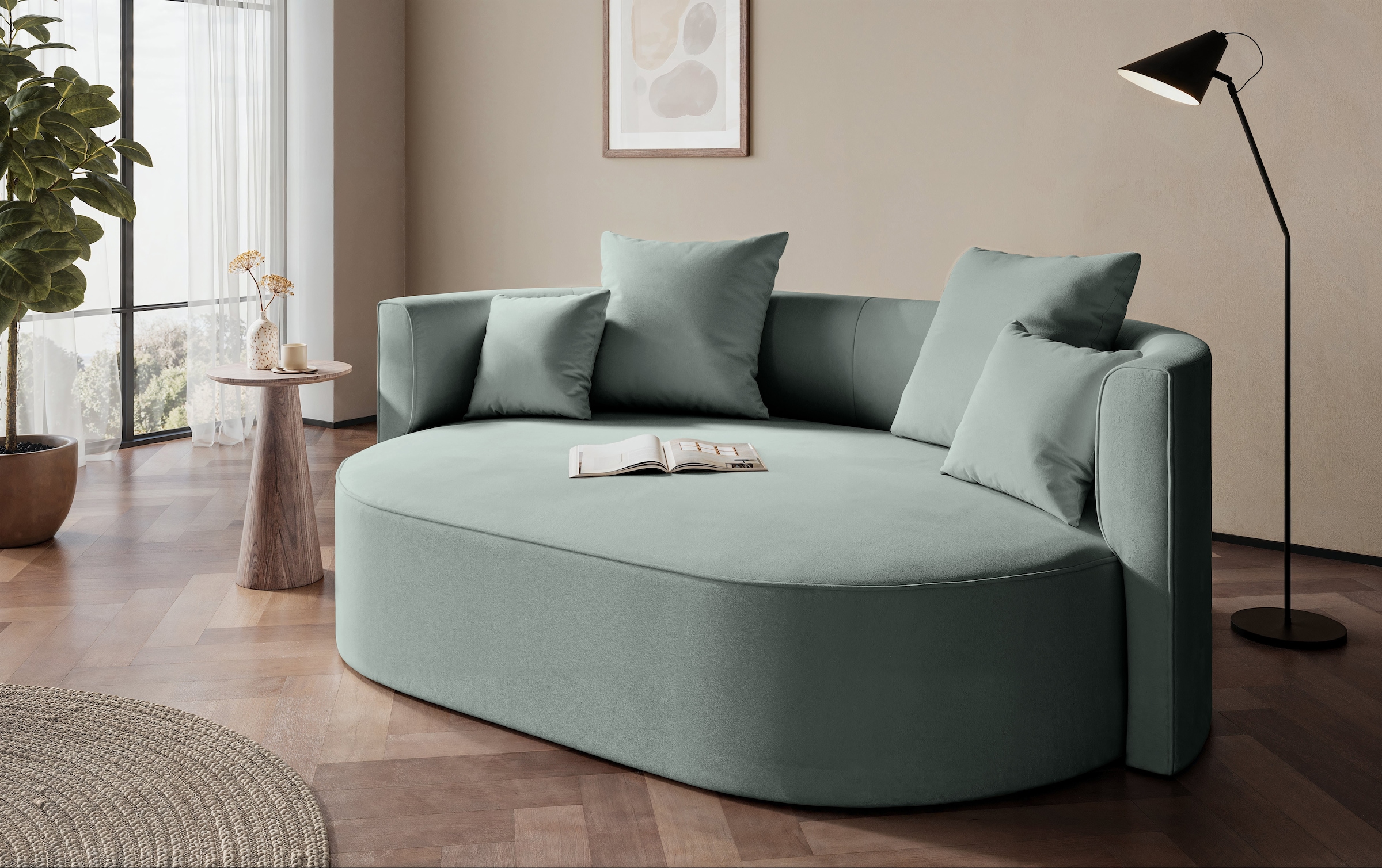 LeGer Home by Lena Gercke 2,5-Sitzer »ISALIE, rundes Loungesofa, mit Kissen, perfekt gepolstert« moderne Stoffe, mit 4 Zierkissen, extra grosse Sitzfläche