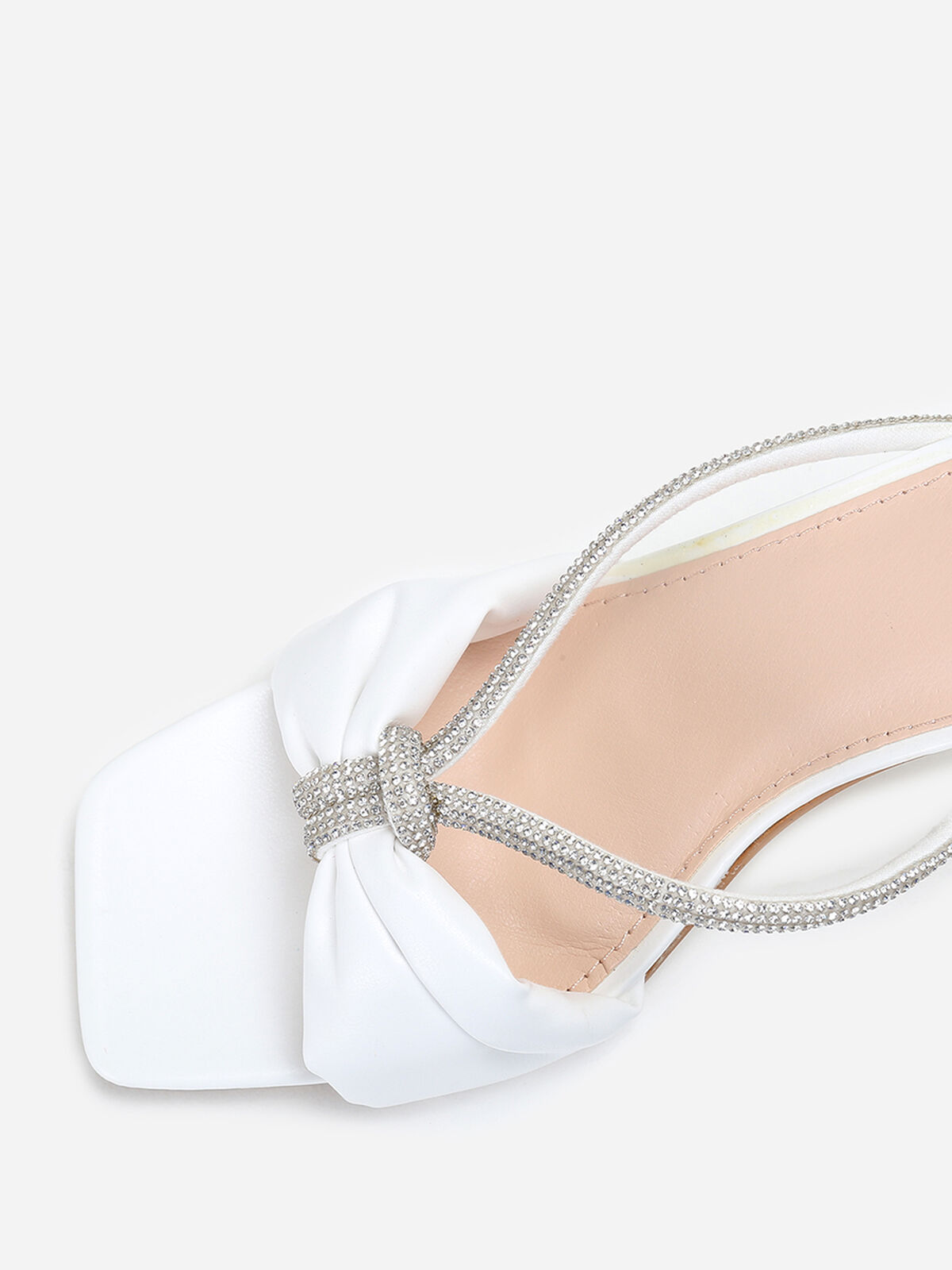 Mules carrées en simili à strass- Blanc