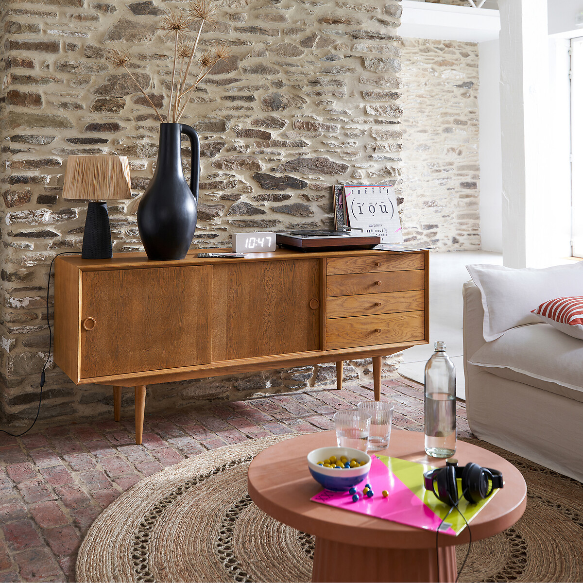 LA REDOUTE INTERIEURS<br>Móvel buffet vintage, 2 portas, 4 gavetas, Quilda