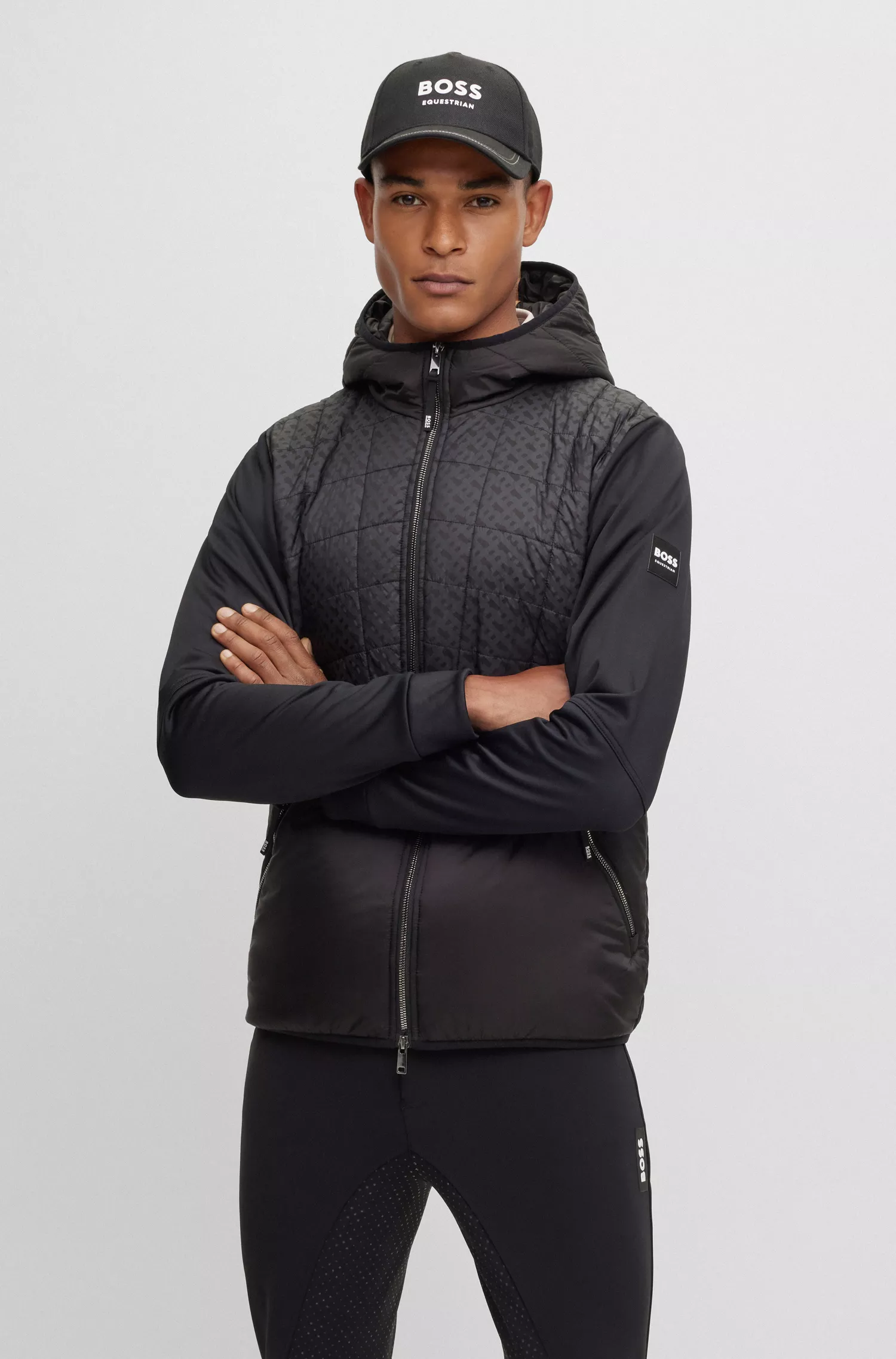 Jaqueta softshell com capuz BOSS Black-Equestrian e estampa de monograma
