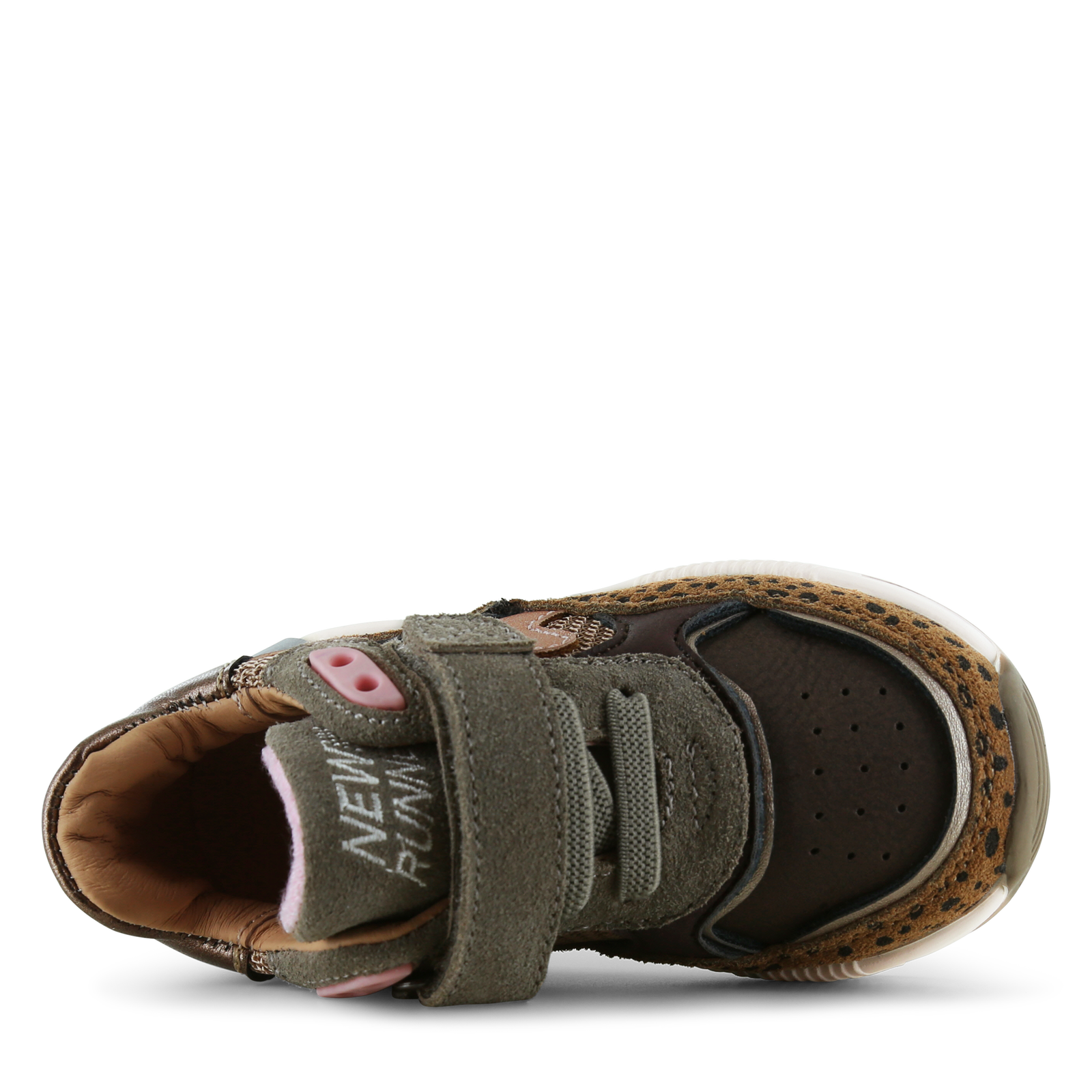 Shoesme metallic bronzen sneaker met dotjes Mesh, Metallic, Microfiber nubu