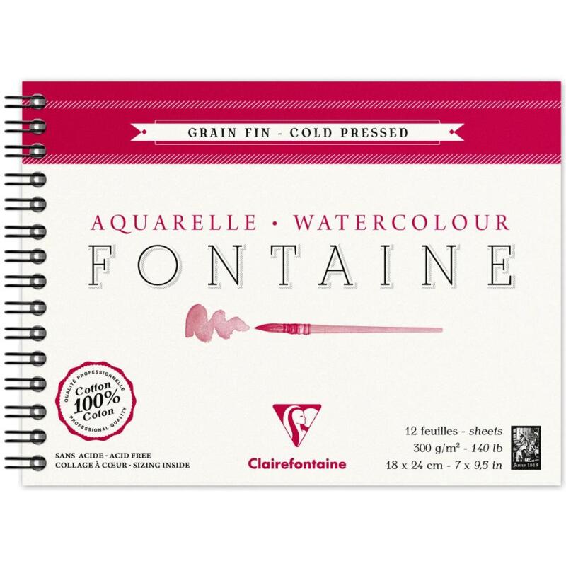 Fontaine album spiralé 12F 18x24cm 300g grain fin