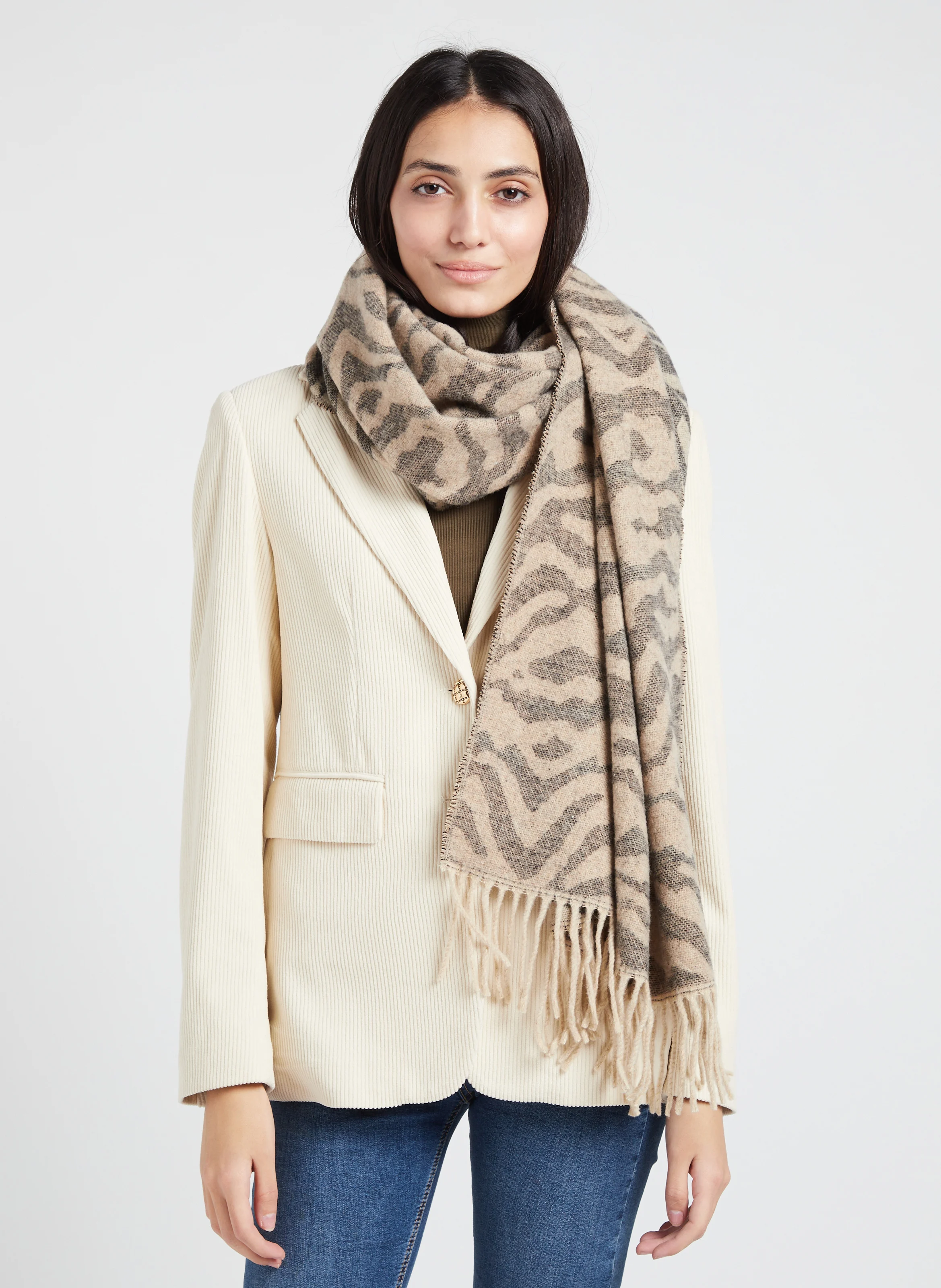 JIRA - Echarpe en jacquard léopard | Beige